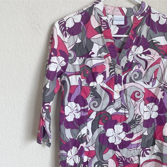 Columbia Blouse Womens Extra Small Purple Floral Outdoor Viscose Spring Casual - Picture 2 of 11